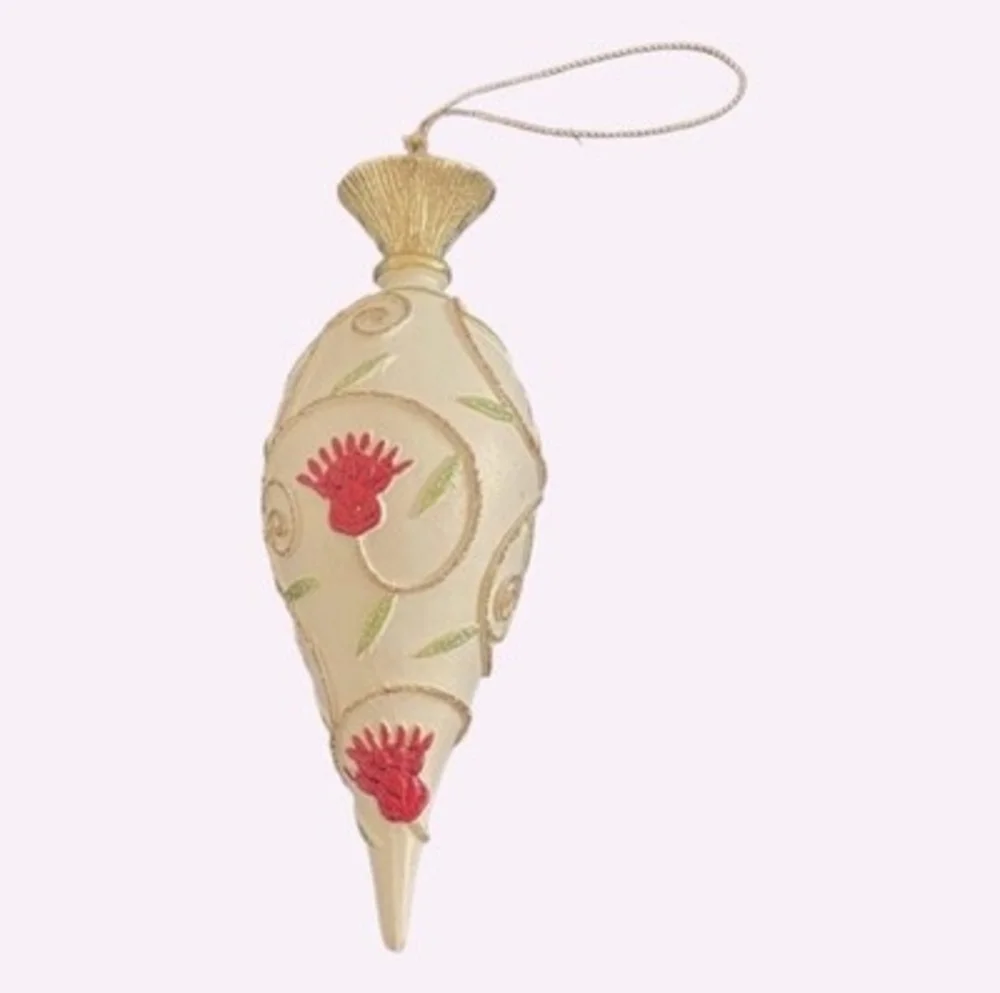 Vintage Venetian Style Floral Glass Christmas Ornament Pink Gold Handcrafted 6”